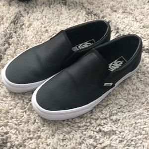 Vans Black Perforated Leather Classic Slip Ons